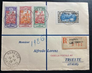 1928 Papeete Tahiti Registered Cover to Trieste Italy Sc#70