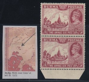 Burma, SG 25a, MNH pair Birds Over Trees variety