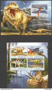 2015 Togo Fauna Reptiles Prehistoric Animals Dinosaurs Kb+Bl ** Tg081