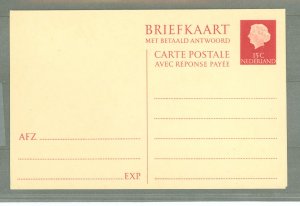 Netherlands  1959 15c + 15c reply card