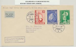 ICELAND 1939 NY WORLDS FAIR SET ON FIRST DAY COVER SC#213-15  (SEE BELOW)