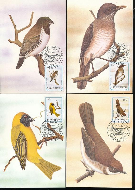 S.Tome E Principe St Thomas 1983 Birds Wildlife Maxi Cards Used (22 Items) D754a