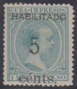 CUBA 1898-99 PUERTO PRINCIPE Bogus 5 Cents on 1 Mila de Peso UNUSED