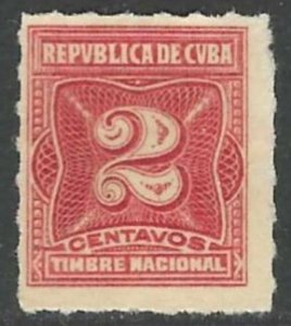 CUBA 1919 2c Rouletted GENERAL REVENUE GP9 Used