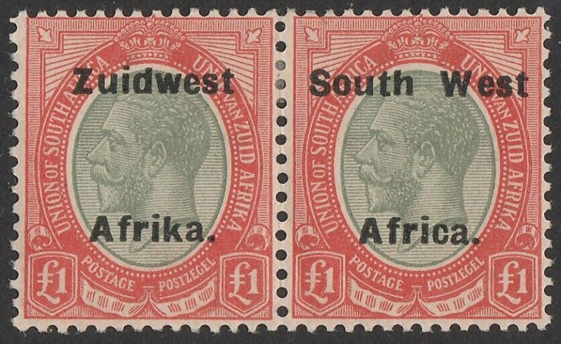 SOUTH WEST AFRICA 1923 Setting VI on KGV £1 pale olive-green & red pair.