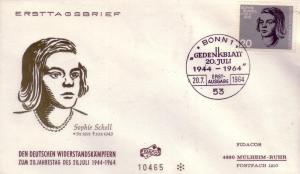 German FDC Sc.# 883 Sophie Scholl, Nazi Resistance L586