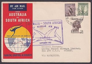 AUSTRALIA 1952 Qantas first flight cover to Mauritius.......................P317