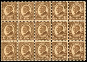 US Sc 633 MNH/MH BLOCK of 15 - 1927 1½¢ - Harding - See Desc.