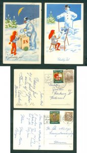 Denmark. 1956. 2 Christmas Card. Used, Seal. Artist: A. Axelsen. Santa, Snowman