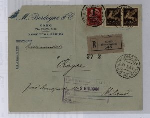 Italy  1944 Social Republic Registered cover, 1.75 lire rate, vertical crease