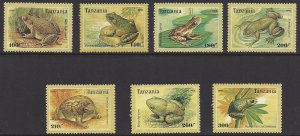 Tanzania #1453-60 MNH set c/w ss, various frogs, issued 1996