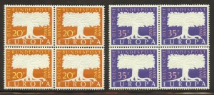 Saar Scott 286-87 MNHOG Blocks of 4 - 1957 United Europe Set - SCV $5.40