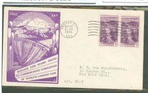 US 774 1935 3c Boulder Dam completion (pair) on an addressed (typed) FDC with a Dyer cachet