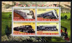 BURUNDI SHEET MNH TRAINS LOCOMOTIVES