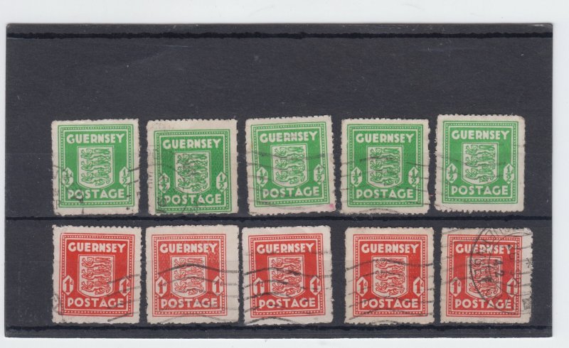 Guernsey 1941 Arms (x10) Various shades ½d & 1d etc. Good/Fine used