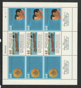 Palau, Postage Stamp, #C16a Mint NH Sheet, 1986 Ronald Reagan, Remeliik