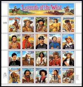 1994 Legends of the West 20 different designs Sc 2869 MNH 29c sheet of 20