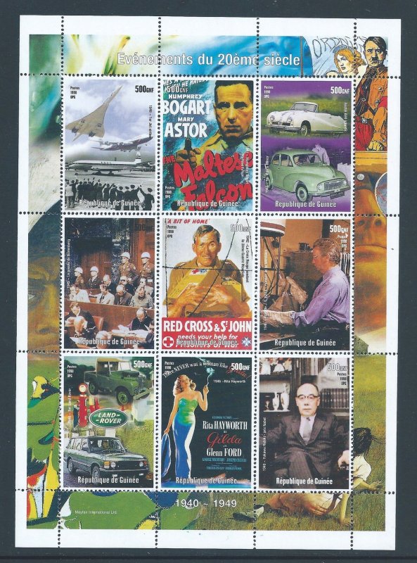 Guinea #20th Century Events NH 1940-9 Autos,TV,Planes,etc. - Sheetlet of 9