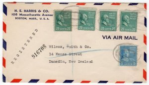 Prexie 5c, 20c(4) registered clipper airmail to New Zealand, Jul. 1941