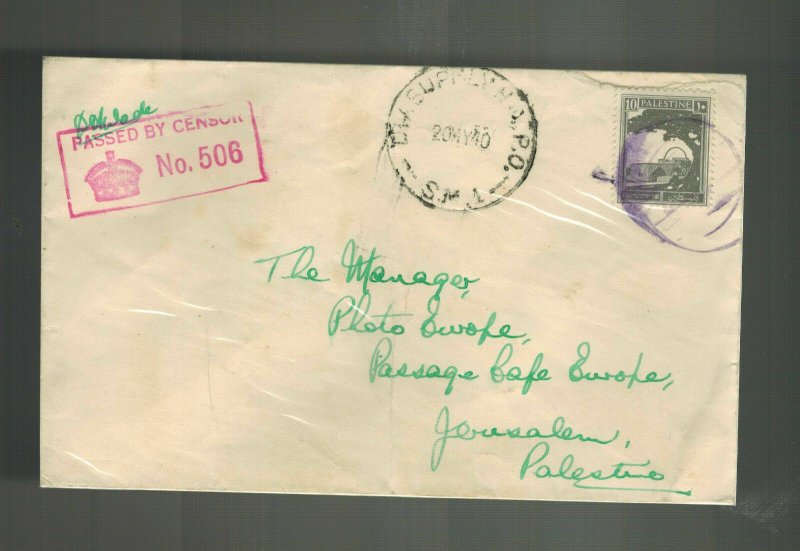 1940 Palestine cover to Jerusalem Censored