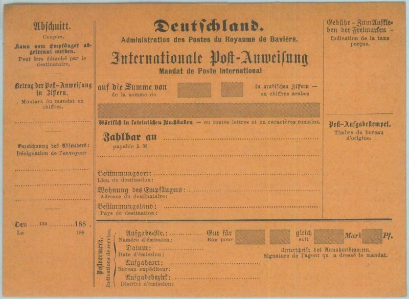 89302 - GERMANY Bayern - Postal History - STATIONERY International Money Order