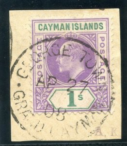 Cayman Islands 1907 KEVII 1s violet & green very fine used. SG 15. Sc 15.