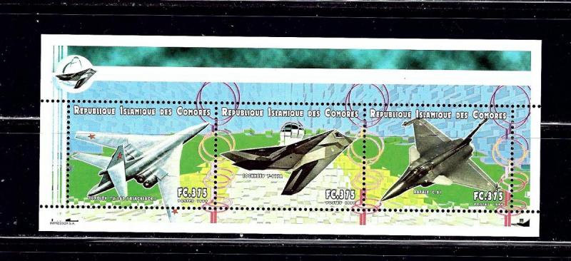 Comoro Is 938 MNH 1999 Airplanes Sheet of 3