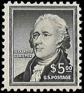 US Scott# 1053 1956 $5 blk  Hamilton  Mint Hinged - Very Fine