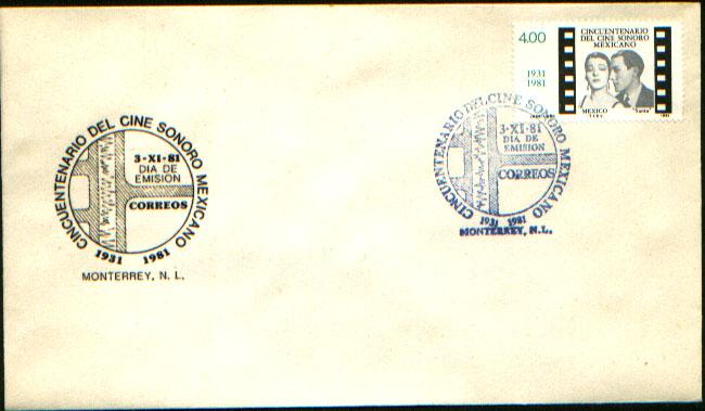 MEXICO 1258, FDC 50th Anniversary of Sound Movies. VF.