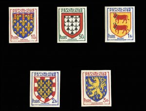 France, 1950-Present #659-663 (YT 899-903) Cat€77, 1951 Arms, imperf. set o...