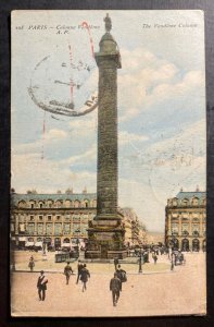1922 PAris France Picture Postcard Cover To Tientsin China Vendome Column