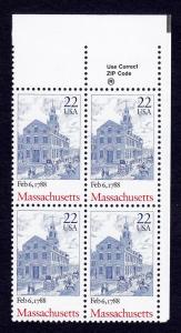 2341 Zip Block 22 cent Massachusetts MNH