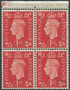 Great Britain 1937 SG463ab 1d scarlet KGVI booklet pane MNH (amd)