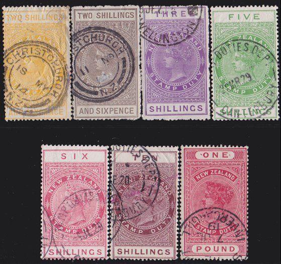 NEW ZEALAND 1880 Stamp Duty 7 values 2/6 to £1 used.........................4731