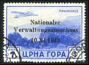 German WWII Occupation, Montenegro #Mi. 16 Cat€240, 1941 1L ultramarine, us...