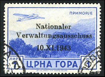 German WWII Occupation, Montenegro #Mi. 16 Cat€240, 1941 1L ultramarine, us...