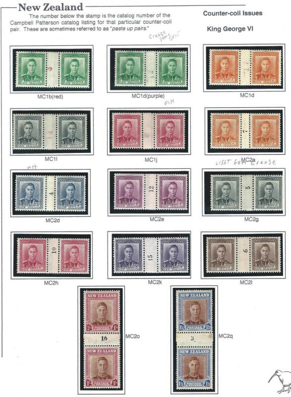 New Zealand KGVI+QEII counter-coil pair collection MNH + mh