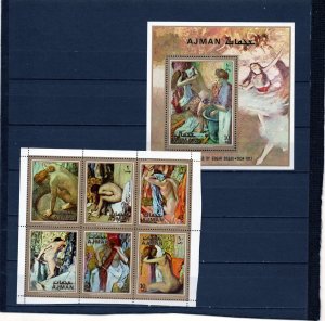 AJMAN 1971 PAINTINGS BY EDGAR DEGAS SHEET OF 6 STAMPS & S/S PERF. MNH