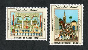 1978- 1979 - Morocco - Paintings - Mosque- Customs - Art- Complete set 2v.MNH** 