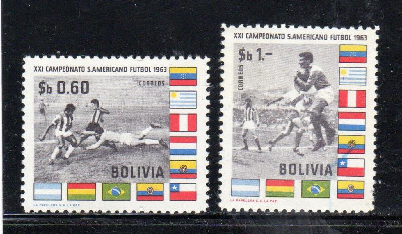 BOLIVIA #469-470    1963  SOCCER & FLAGS     MINT  VF LH  O.G