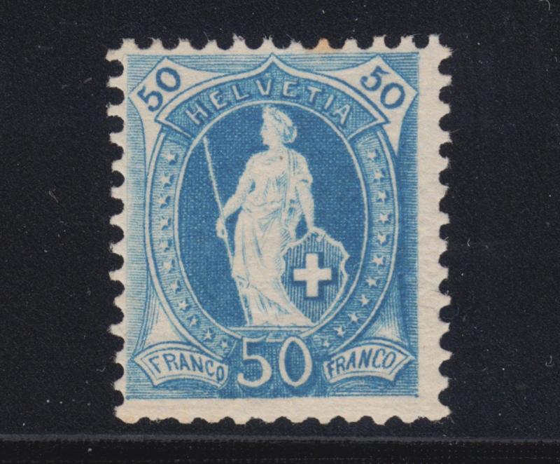 Switzerland Sc 86 MLH. 1882 50c blue Helvetia, perf 11½x11¾.