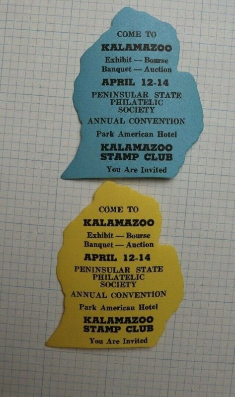 Kalamazoo Michigan Stamp Club Expo Souvenir Label Ad set Die cut MI mit shape