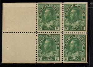 Canada Sc 107b 1922 2c grn G V Admiral stamp bklt pane of 4