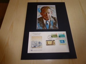 Dag Hammarskjold UN Art Postcard and FDC mount matte size A4