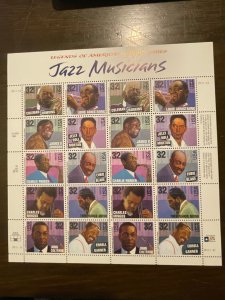 US SC 2983-92 Sheet 32¢ Jazz Musicians, (5) P# P111111, MNH- Superb