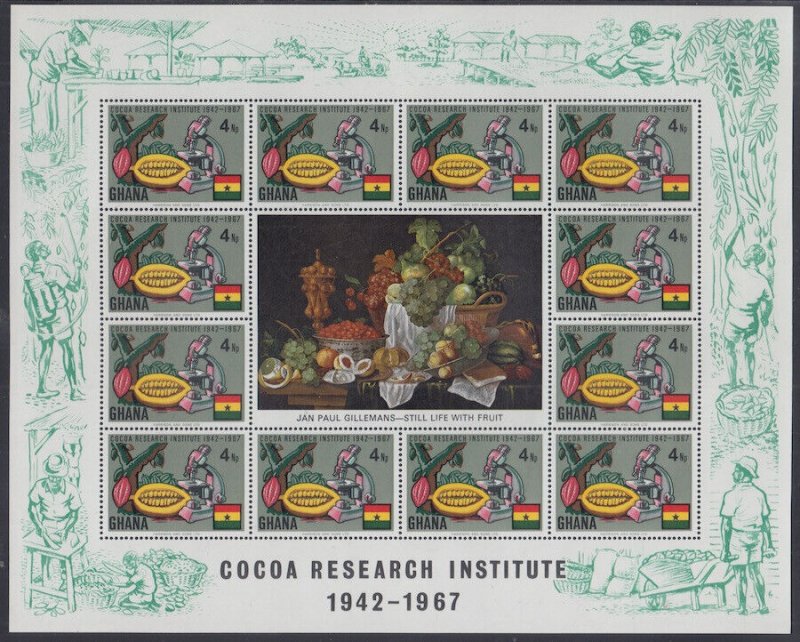 GHANA Sc # 323-6a COCOA PRODUCTION SHEETS of 12 + IMPERF S/S (See Description)