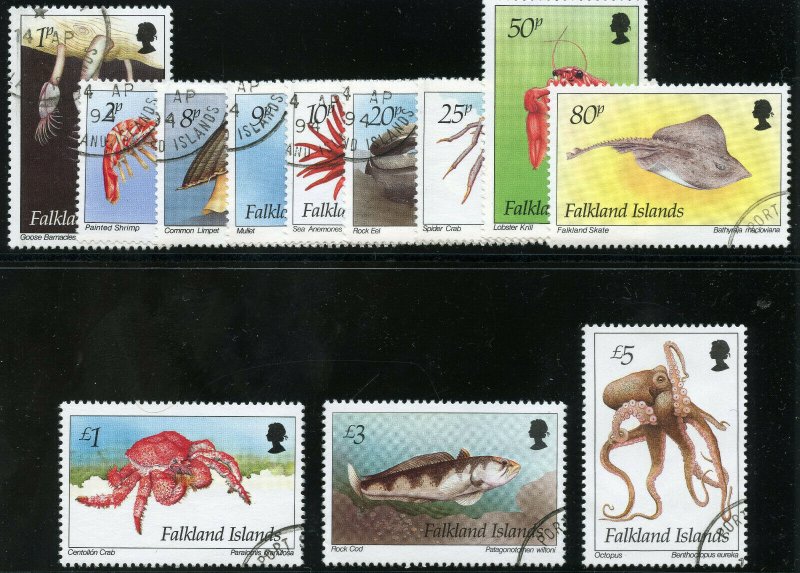 Falkland Islands 1993 QEII Marine Life set complete very fine used. SG 701-712.