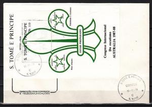 St. Thomas, Scott cat. 847. World Scout Jamboree s/sheet. First day cover. ^