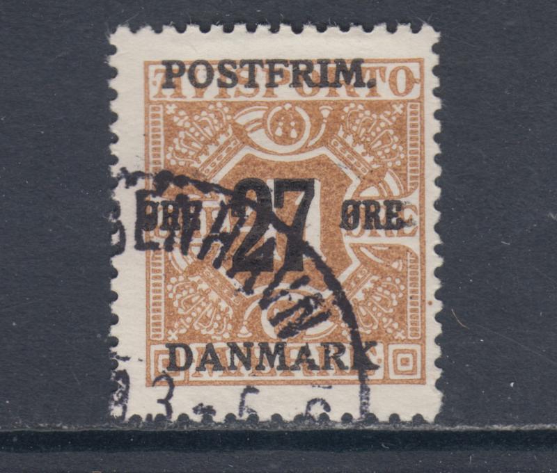 Denmark Sc 153 used 1918 27o on 41o yellow brown Numeral, sound & F-VF