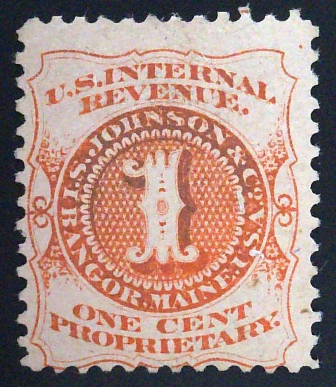 Scott #RS150c - EFO - 1c Vermilion - Pink Paper-Dbl Transfer - I.S.Johnson & Co.